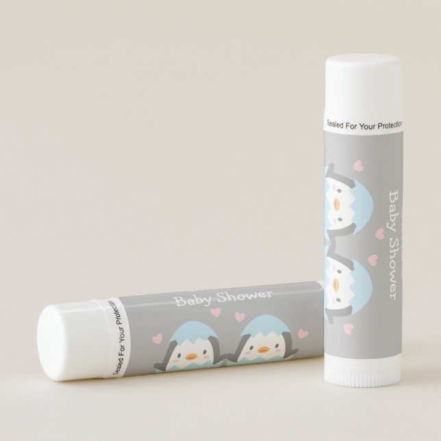 Cute Hatching Penguin Twins Baby Shower Favors Lip Balm (Front)