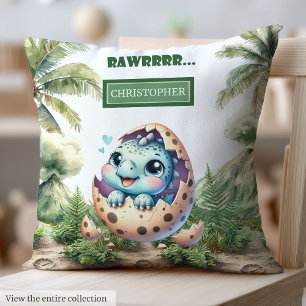 Cute Hatching Soon Baby Dinosaur Personalized Throw Pillow