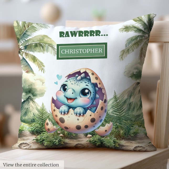 Cute Hatching Soon Baby Dinosaur Personalized   Throw Pillow (Cute Hatching Soon Baby Dinosaur Personalized Throw Pillow)