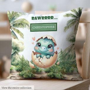 Cute Hatching Soon Baby Dinosaur Watercolor Pillow