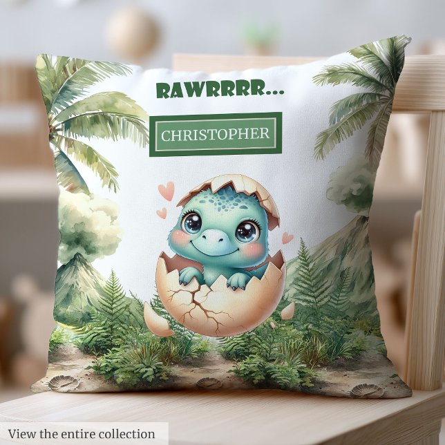 Cute Hatching Soon Baby Dinosaur Watercolor Pillow (Cute Hatching Soon Baby Dinosaur Watercolor Pillow)