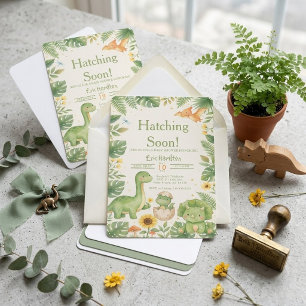Cute Hatching Soon Dinosaur Baby Shower Invitation
