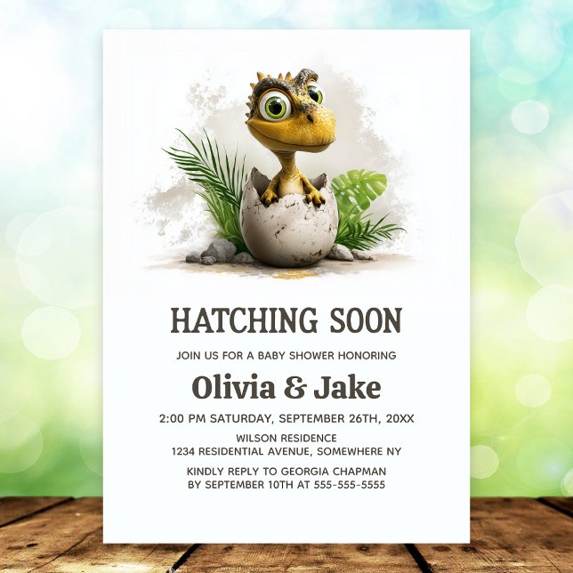 Cute Hatching Soon Dinosaur Baby Shower Invitation (Creator Uploaded)