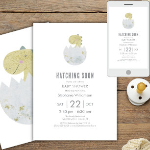 Cute Hatching Soon Dinosaur in Egg Baby Shower Invitation