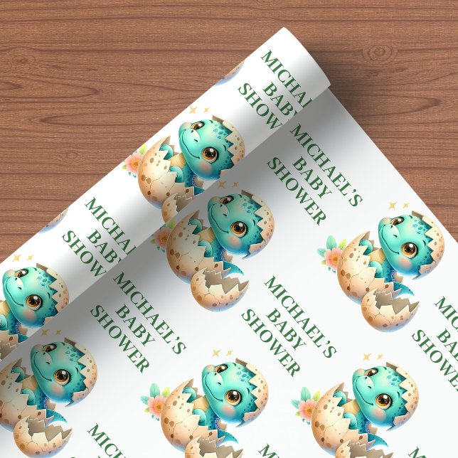 Cute Hatching Soon Wrapping Paper Baby Dino Shower (Hatching Soon Wrapping Paper Baby Dino Shower Decor)