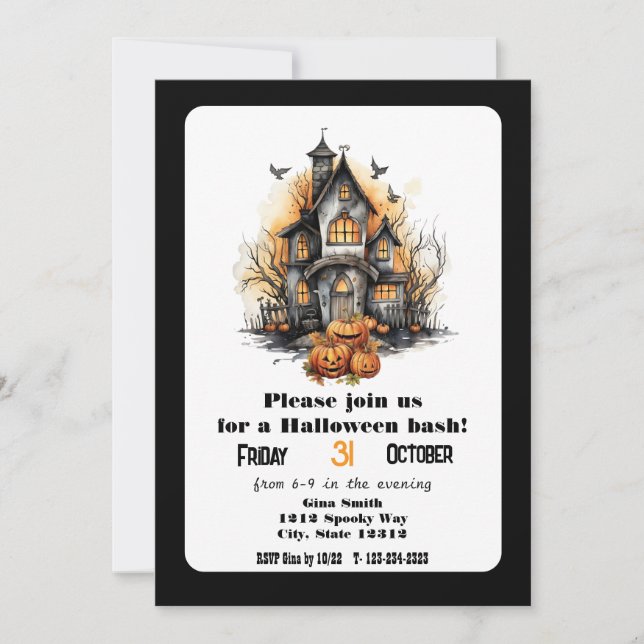 Cute Haunted House Halloween Bash Party Invitation (Front)