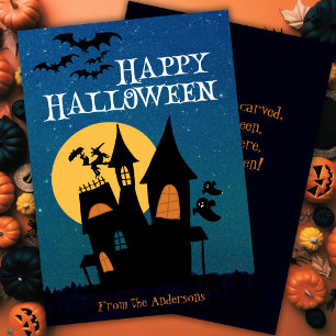 Cute Haunted House Happy Halloween Custom Holiday Card