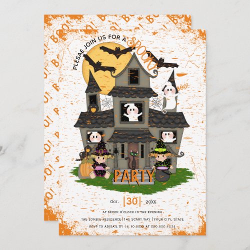 Cute haunted house with ghosts Halloween party Invitation