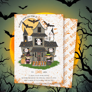 Cute haunted house with ghosts Halloween party Invitation