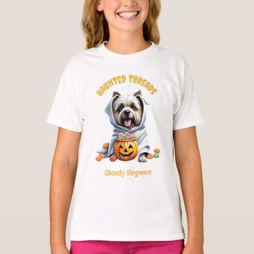 Cute Haunted Treats Yorkie Pup Adorable Halloween T_Shirt