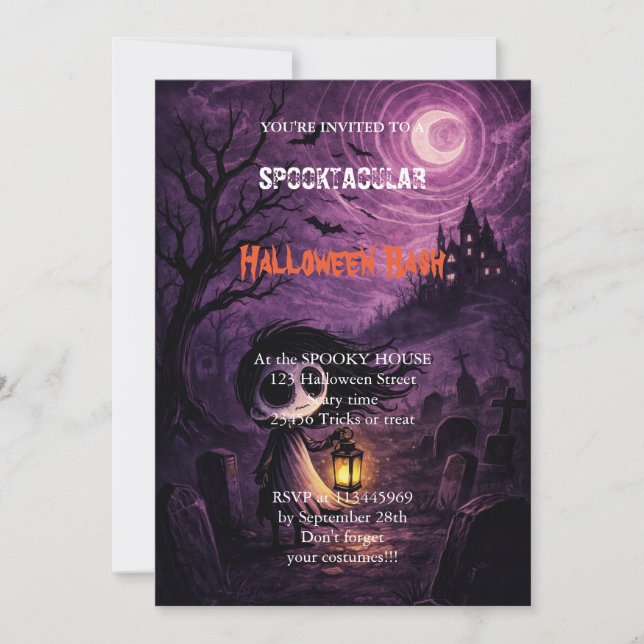Cute Haunted Witch Halloween Bash  Invitation (Front)