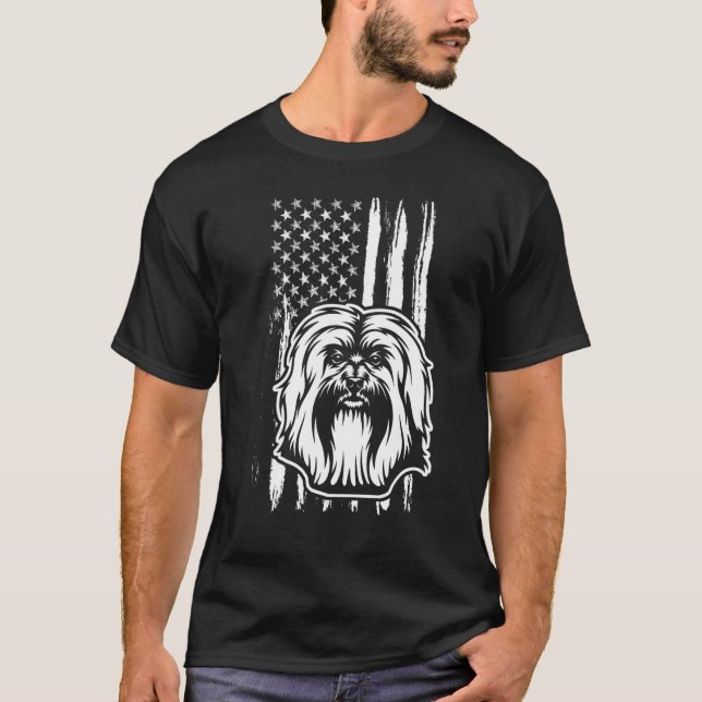 Cute Havanese Dog American Flag USA Puppy T-Shirt (Front)