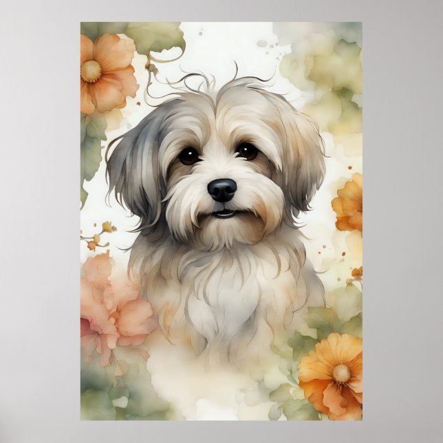 Cute Havanese Dog in Watercolor  Poster (Front)