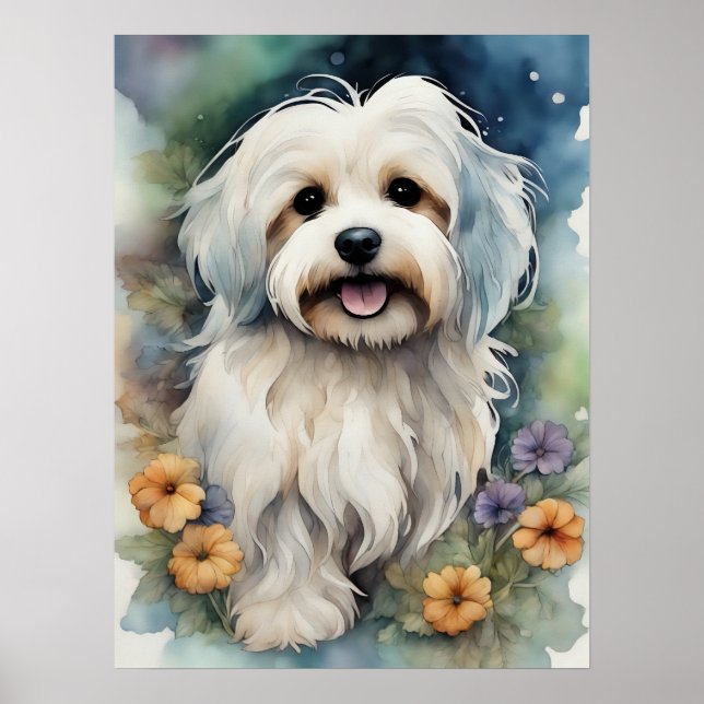 Cute Havanese Dog in Watercolor  Poster (Front)