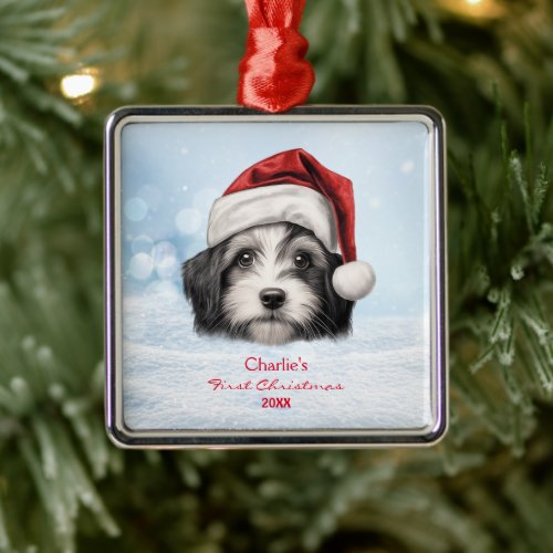 Cute Havanese Dog Santa Hat Personalized  Metal Ornament