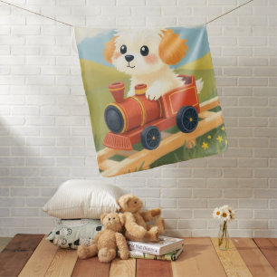 Cute Havanese Puppy Toy Train Pastel Baby Blanket