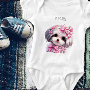 Cute Havanese Puppy Watercolor custom name Baby Bodysuit