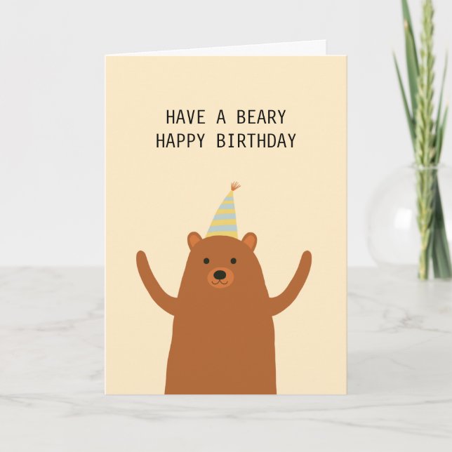Cute Have a Beary Happy Birthday Hug Pun   Card (Front)