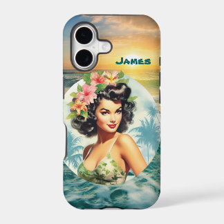 Cute Hawaii lady add name beach retro iPhone 17 Case