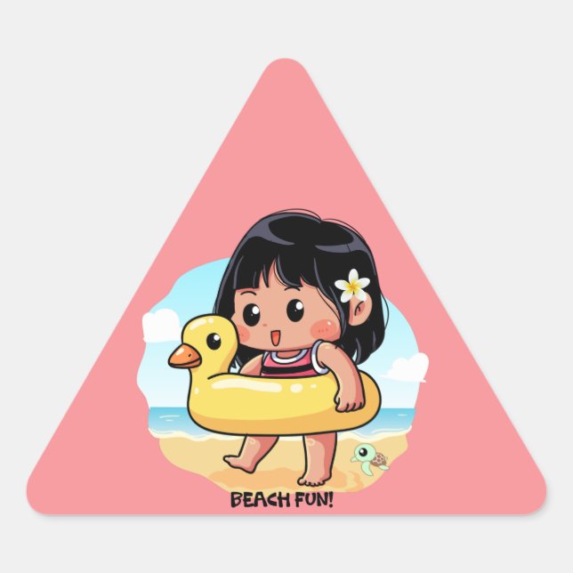 Cute Hawaiian Beach Day  Triangle Sticker (Front)