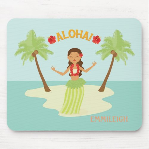 Cute Hawaiian Hula Girl Luau Aloha Mouse Pad