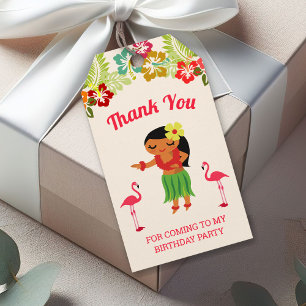 Cute Hawaiian Hula Girl Luau Birthday Party Favor Gift Tags