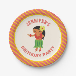 Cute Hawaiian Hula Girl Luau Birthday Party Paper Plates