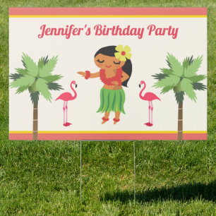 Cute Hawaiian Hula Girl Luau Birthday Party Sign