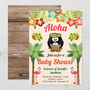 Cute Hawaiian Penguin Luau Baby Shower Invitation