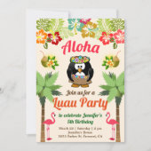 Cute Hawaiian Penguin | Luau Birthday Party Invite (Front)