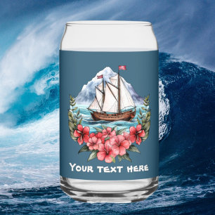 Cute Hawaiian Sailboat add text beach Can Glass