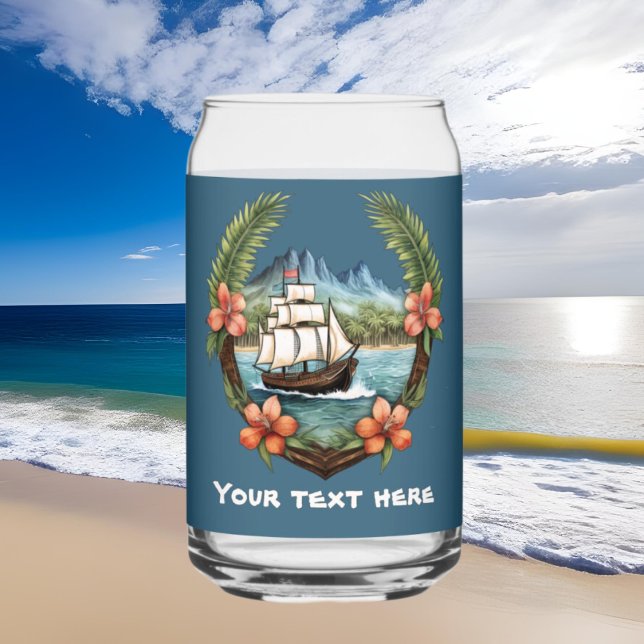 Cute Hawaiian Sailboat add text beach  Can Glass (Creator Uploaded)