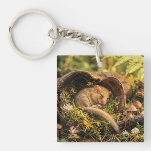 Cute Hazel Dormouse Sleeping Inside a Leather Boot Keychain