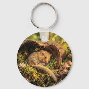 Cute Hazel Dormouse Sleeping Inside a Leather Boot Keychain