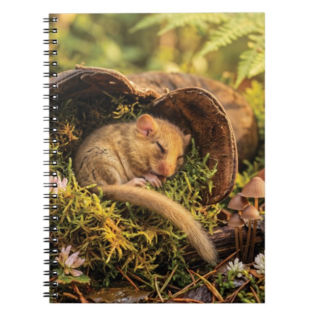 Cute Hazel Dormouse Sleeping Inside a Leather Boot Notebook (Front)