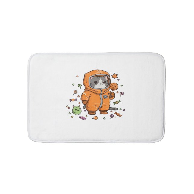 Cute Hazmat Cat Halloween Candy Monster Fun Oversi Bath Mat (Front)