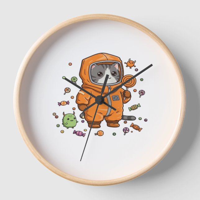 Cute Hazmat Cat Halloween Candy Monster Fun Oversi Clock (Front)