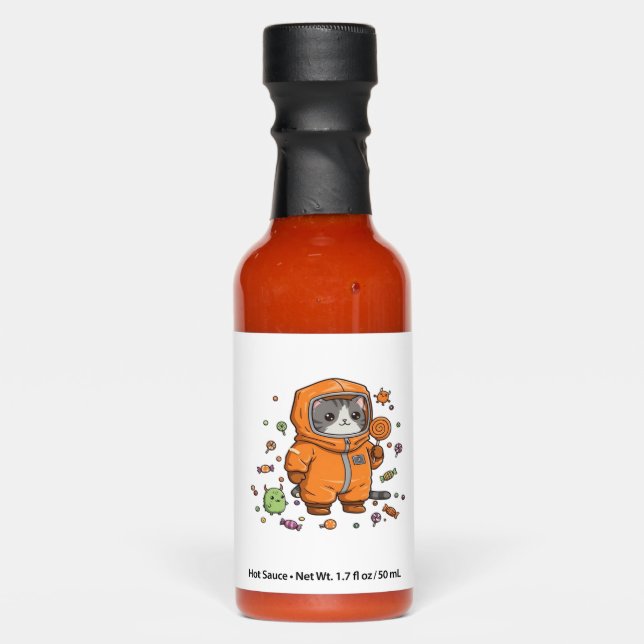 Cute Hazmat Cat Halloween Candy Monster Fun Oversi Hot Sauces (Front)