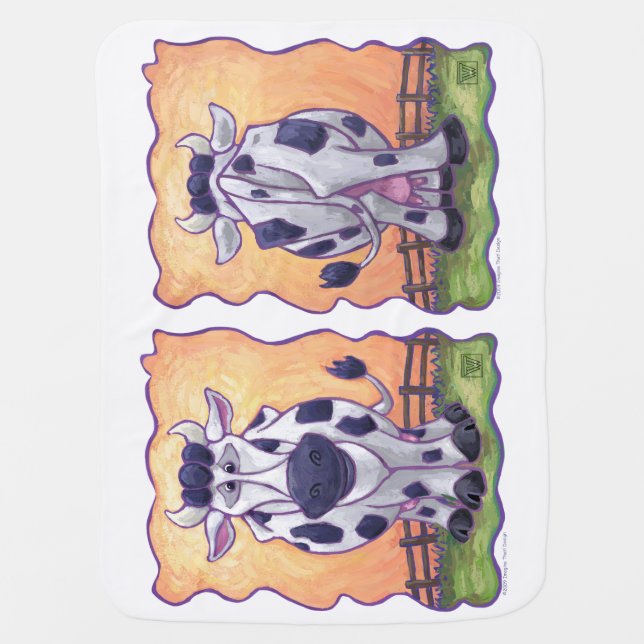 Cute Heads and Tails Cow Swaddle Blanket (Front)