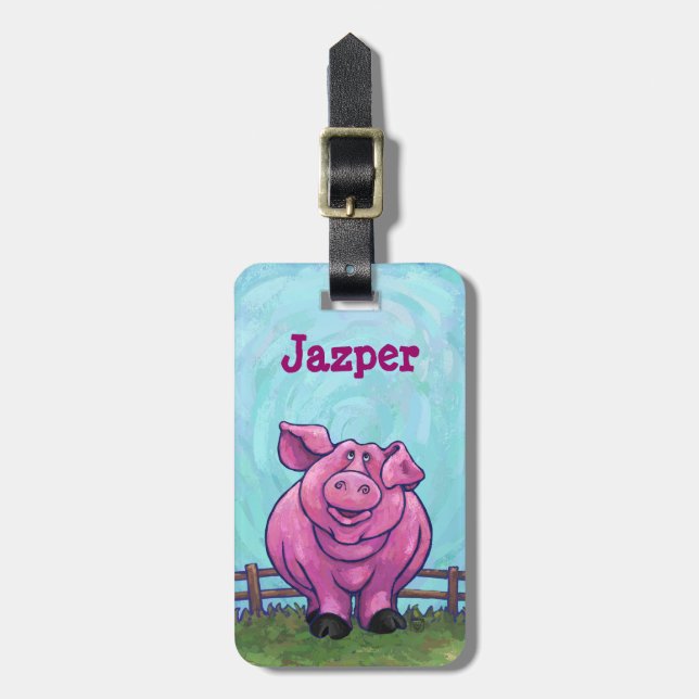 Cute Heads and Tails Pig Personalized Travel Tag (Front Vertical)