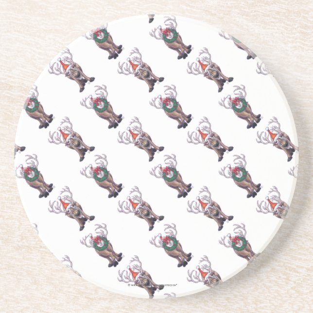 Cute Heads and Tails Reindeer Pattern Drink Coaster (Front)