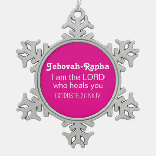 Cute Healing Bible Verse Hot Pink Christian Snowflake Pewter Christmas Ornament
