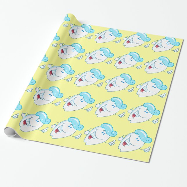 cute healty happy toothpaste tooth dental cartoon wrapping paper (Unrolled)