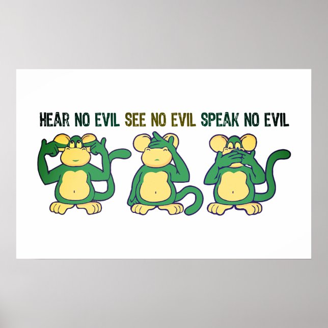 Cute Hear No Evil Monkeys Poster (Front)