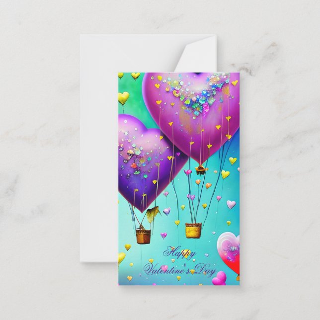 Cute heart air balloons kids valentine  note card (Front)