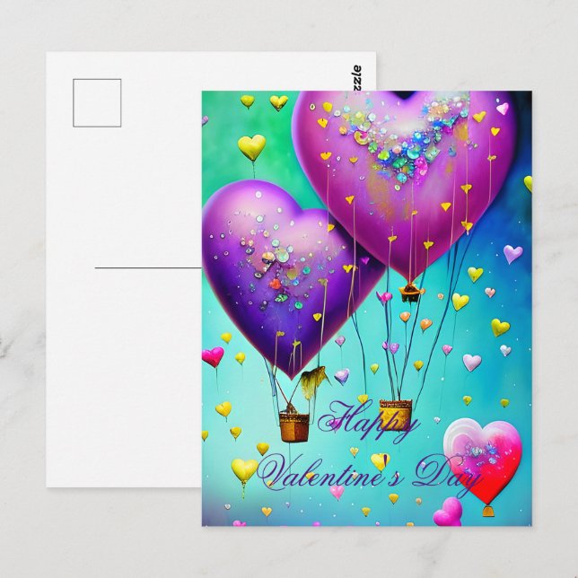 Cute heart air balloons valentine postcard (Front/Back)