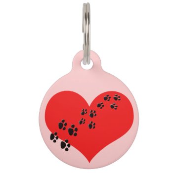 Cute Heart And Paw Prints Pet Tag by DoggieAvenue at Zazzle