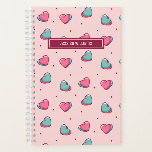 Cute Heart and Polka Dot Pattern Sweet Retro Pink Notebook