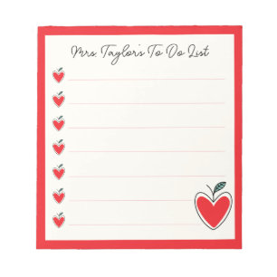 Cute Heart Apple Teacher To Do List Valentine Gift Notepad
