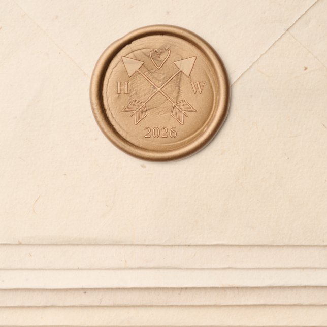 Cute Heart Arrows Monogram Initials Wedding  Wax Seal Sticker (Front)